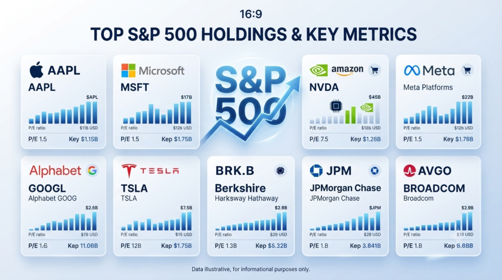 S&P500 ETF는 미국 대표기업 500개에 분산 투자하는 ETF라는 설명 인포그래픽