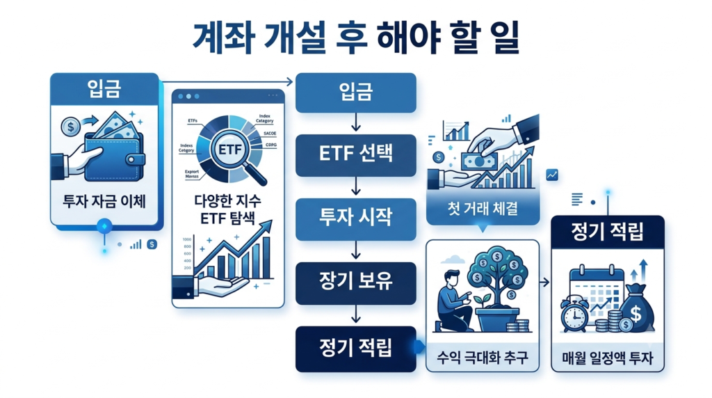 ISA 계좌 개설 후 투자까지의 순서를 설명하는 인포그래픽