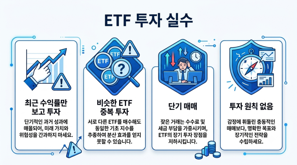ETF 투자 시 초보자가 자주 하는 실수를 설명하는 인포그래픽