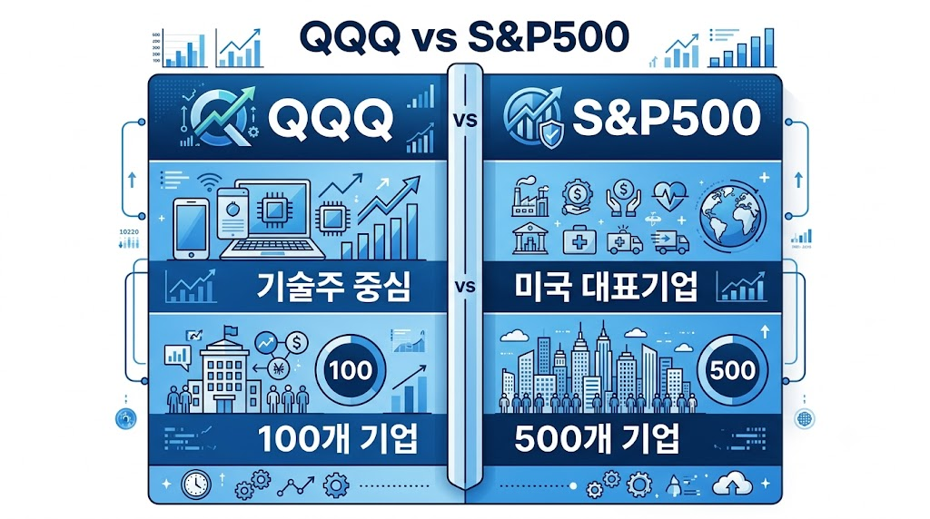 QQQ ETF와 S&P500 ETF를 비교한 인포그래픽