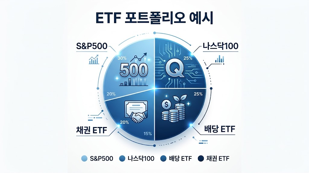 ETF 분산투자 포트폴리오 예시를 설명하는 인포그래픽