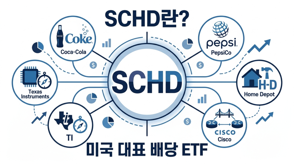 SCHD ETF의 의미와 특징을 설명하는 금융 인포그래픽