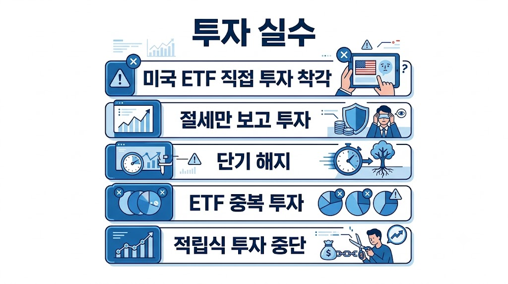 ISA 미국 ETF 투자 시 자주 하는 실수를 설명하는 인포그래픽