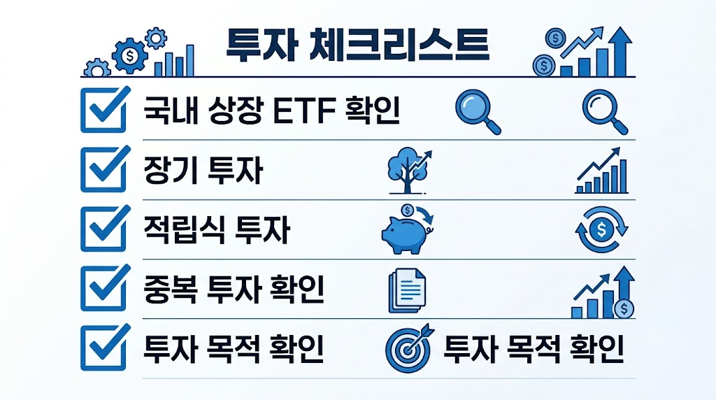 ISA 미국 ETF 투자 전 확인해야 할 체크리스트를 설명하는 인포그래픽