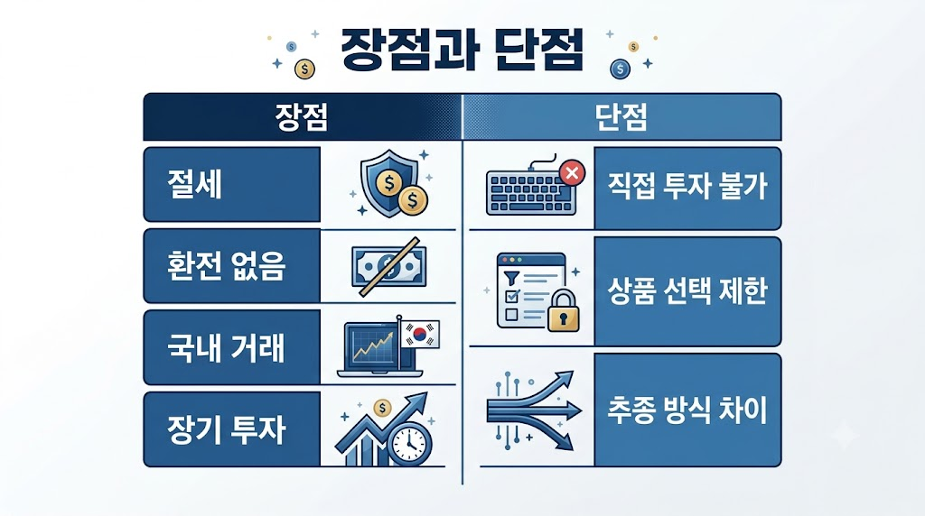 ISA 미국 ETF 투자의 장점과 단점을 비교한 인포그래픽