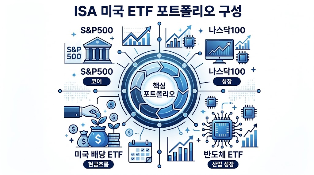ISA 미국 ETF 포트폴리오 구성 방법을 설명하는 인포그래픽