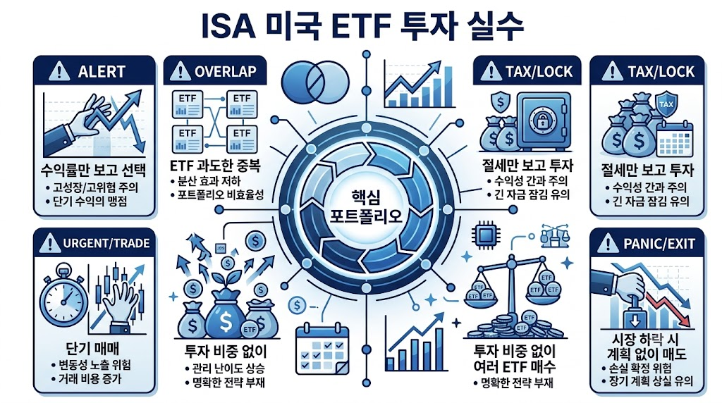 ISA 미국 ETF 투자 시 자주 하는 실수를 설명하는 인포그래픽